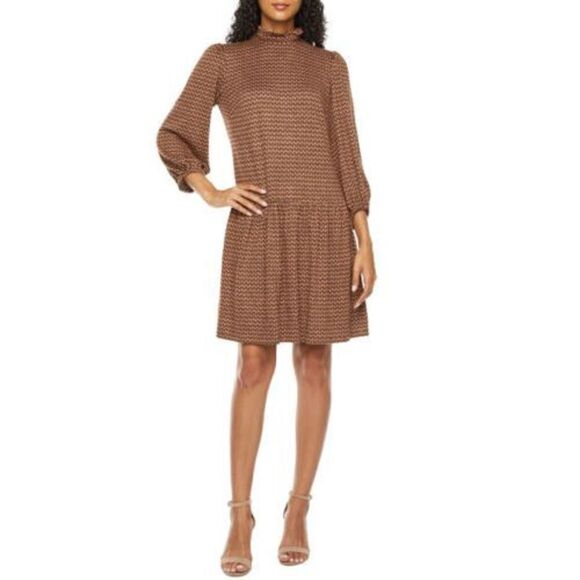 Dresses & Skirts - 52seven Women’s Size L Large Brown Boho Dress Geo Print Mini‎ Knit Dress